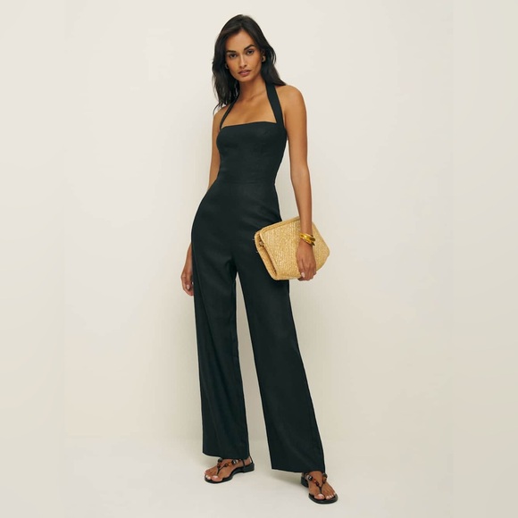 Reformation Malika Linen Jumpsuit in Black - Size 0